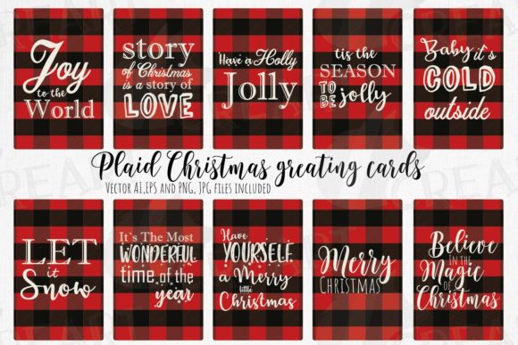 Elevating Holiday Designs with Plaid Christmas Quotes Greeting Cards and Digital Assets