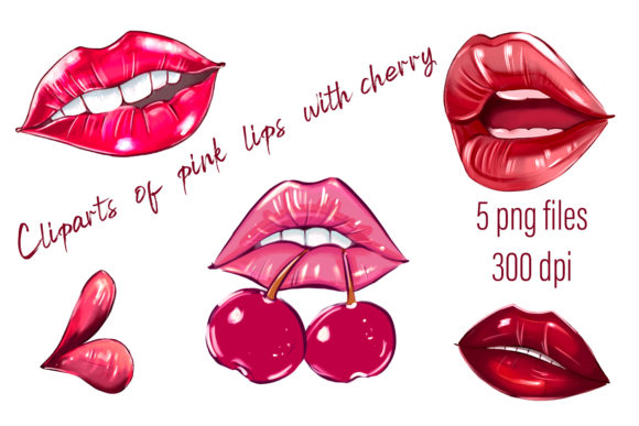 Pink Lips with Cherry: A Hand-Drawn Asset for Bold Designs